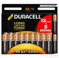 Duracell Alkalin AA Kalem Pil (13+5) 18'li Paket